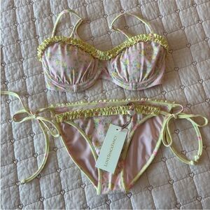 LoveShackFancy Pink Floral Tallie Bikini
